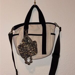 Madden Girl Black and Cream Tote with Leopard Accent